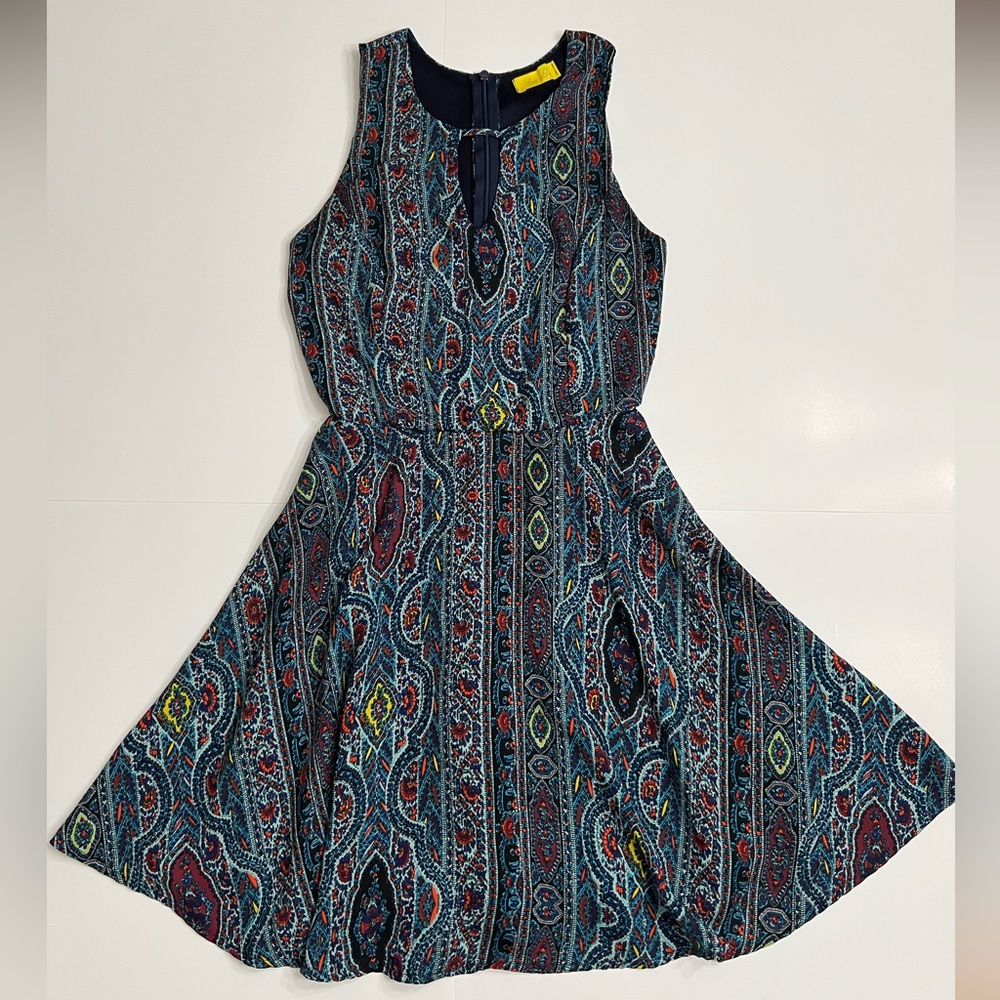 dee elle Blue Sleeveless Fit and Flare Keyhole Dress XS